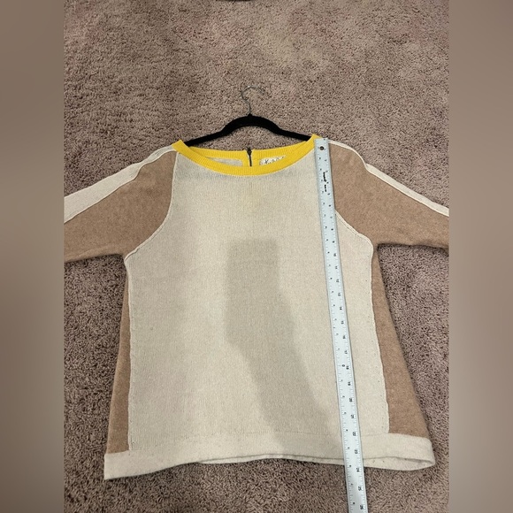 Anthropologie field flower short sleeve sweater beige tan yellow medium zip back - Picture 4 of 12